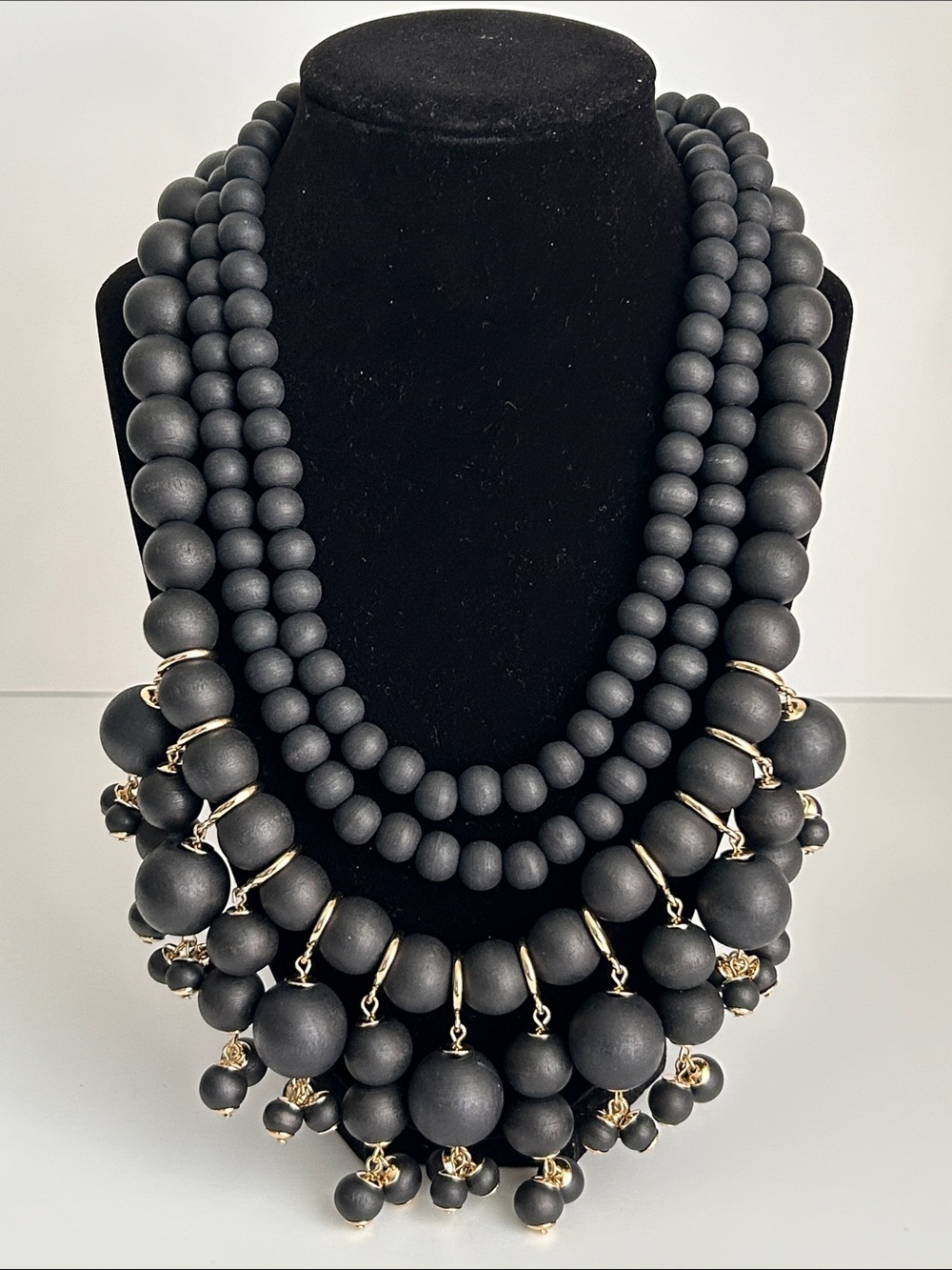 Anna & Ava Black Multi-Strand Beaded Statement Necklace with Gold Accents